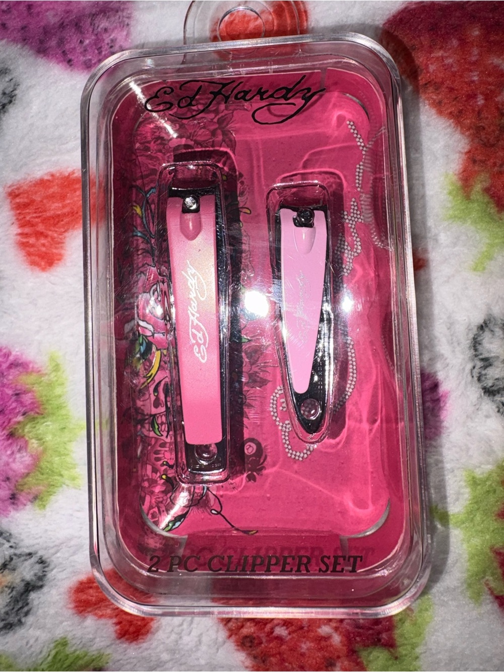 Ed Hardy Pink Metal 2-Piece Nail Clipper Set